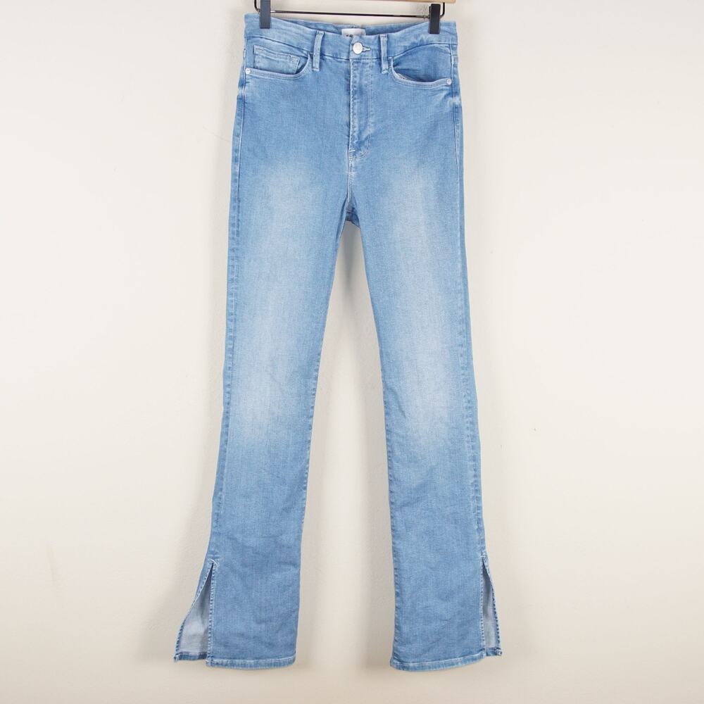 Frame Super High Mini Boot Light Wash Danbury Blue Split Hem Jeans Sz 28